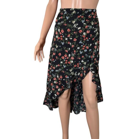 Shein Curve plus size skirt asymmetrical floral print high slit ruffle trim 0XL - Picture 2 of 8